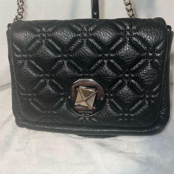 Kate Spade Black Quilted Leather Crossbody Bag Gold Chain Strap - Picture 1 of 12